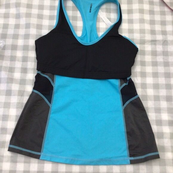 NWT Karma Blue Black Racerback Tank Top L Built-In Bra Yoga Gym Training Active - Picture 5 of 12
